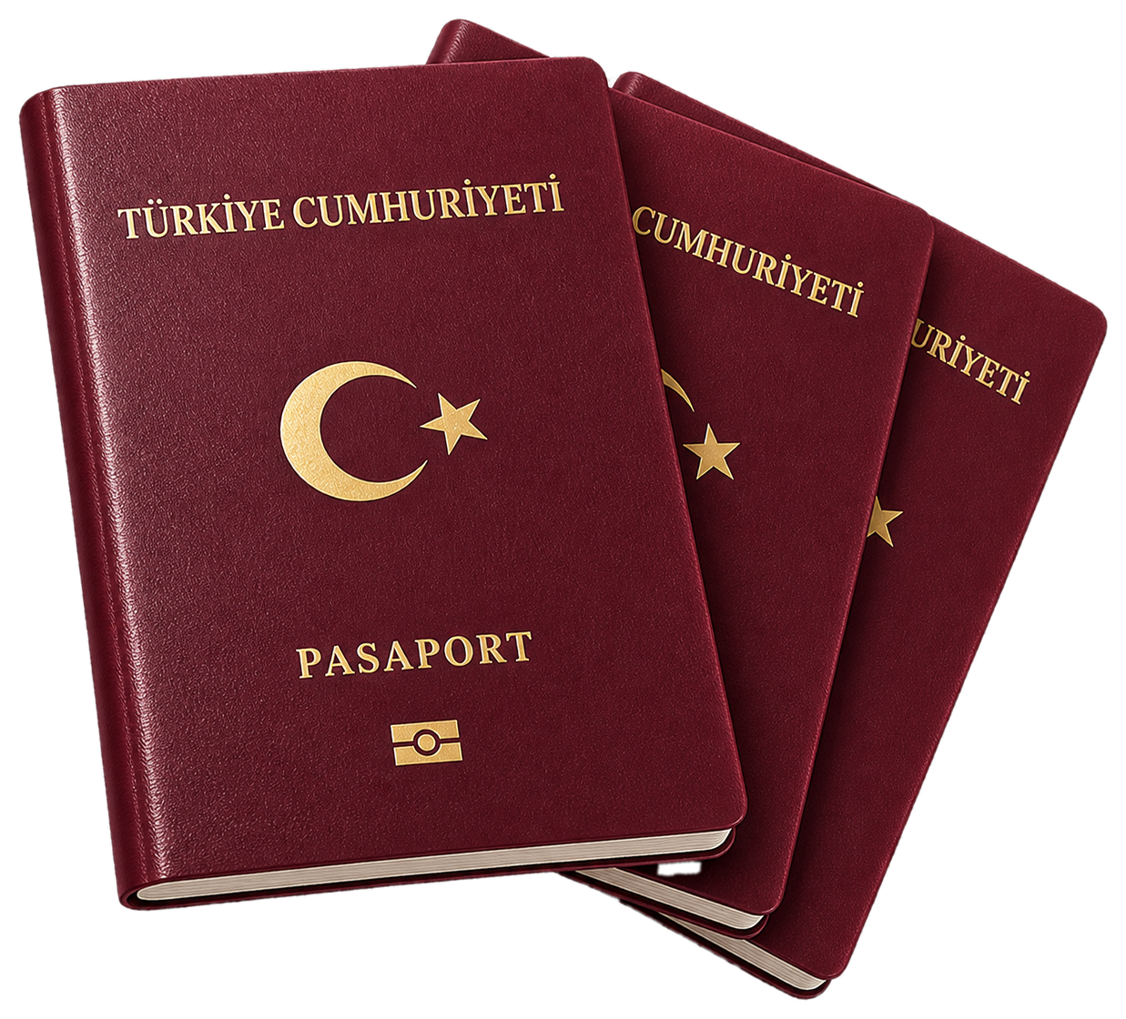 Three Turkish passports representing a family application